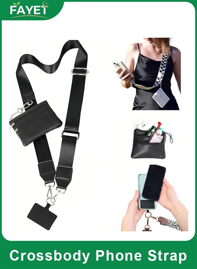 FAYET Crossbody Phone Strap with Zippered Wallet Pouch, Adjustable Detachable Phone Lanyard , Hands-Free Phone Holder Compatible with All Smartphones (Black) - Image 1